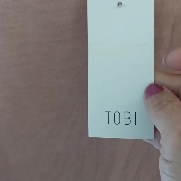 Tobi Nude Mini dress, lined skirt,  elastic waist,  sheer top, bell sleeves - Picture 7 of 8